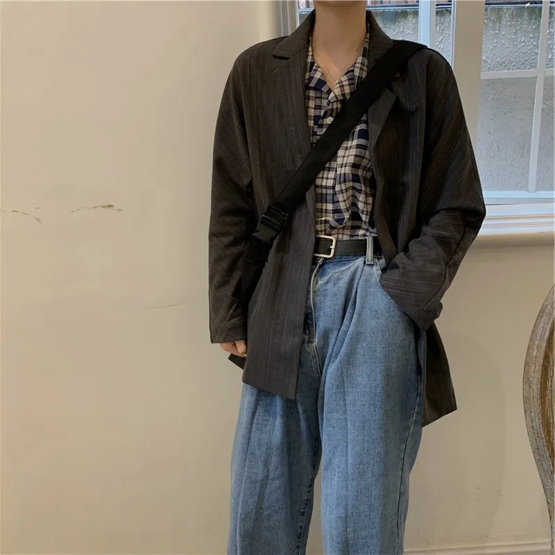 

Spring Korean-style Retro Classic Vertical Striped Suit Jacket Loose-Fit Versatile Casual Small Suit Long Sleeve Blouse
