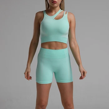 

Quick Sweat Women Sport Set Strapless + Shorts Lady Solid elasticity Fitness Tops and Bottoms 2020 Summer Female Workout Sets