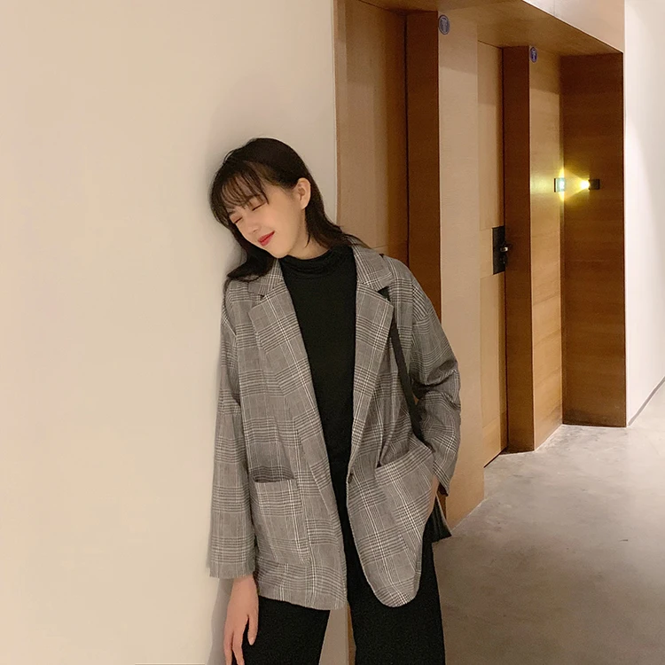 Fox Mrs. Suit Women's Autumn Retro Hong Kong Flavor Loose-Fit Mid-length Long Sleeve Versatile Suit Coat INS Fashion