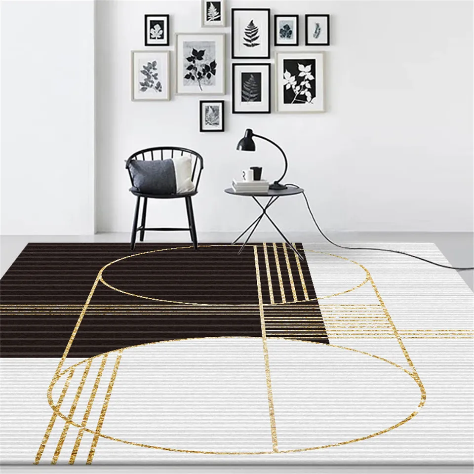 Wishstar черный и белый золотой полосы ковер для спальни Modren гостиная коврики большой геометрический Коврик Средиземноморский европейский стиль