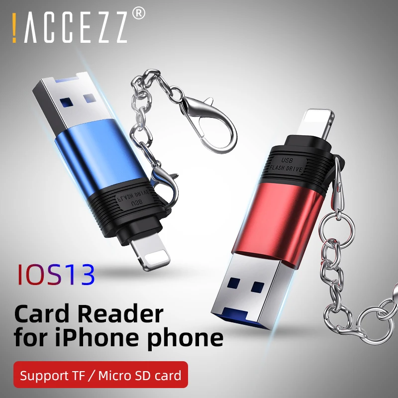 

!ACCEZZ Micro SD Card Reader with Chain 2 in 1 USB2.0 Lighting Cardreader for iPhone iPad IOS13 Computer TF Reader OTG Adapter