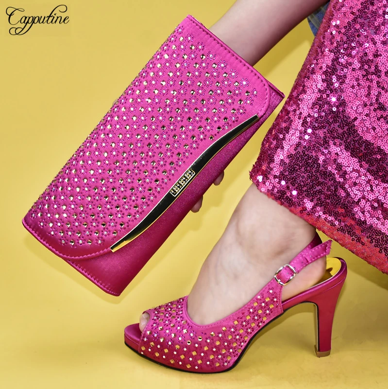 de tacón alto fucsia para boda/Fiesta, conjunto de bolso de mano, bonito a juego para vestido de noche, tacón de 398 6, altura de 9,5 CM|Zapatos tacón de mujer| - AliExpress