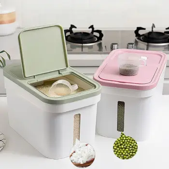 

Rice Container Food Storage Box Kitchen Organization with Measuring Scale Tank