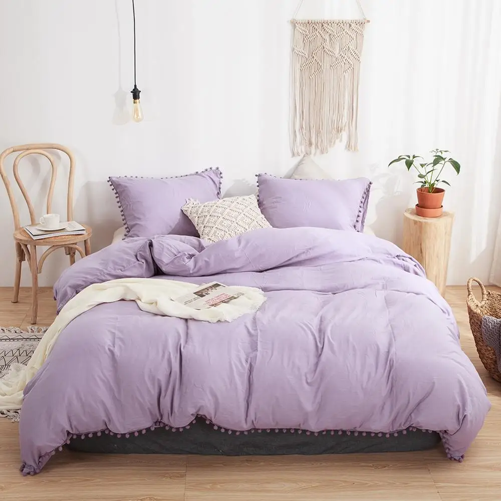Серый светильник постельные принадлежности Pom пододеяльник набор шар бахрома домашний текстиль сплошной цвет постельные принадлежности наборы мягкое микрофибровое одеяло - Цвет: Light Purple