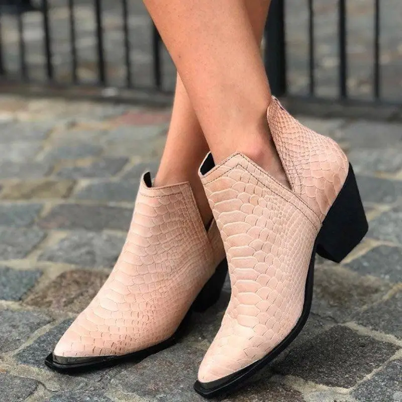 

Women Winter Boots Slip On Women Causal Ankle Boots Platform Shoes Woman Square Heel Pointed Toe Squama Short Boots Ladies Shoes