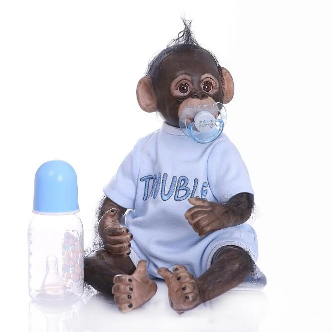 40 см силиконовые куклы reborn twins monkey orangutans куклы для детей подарок на Рождество подарок на день рождения Реквизит для фотосъемки - Цвет: monkey  blue