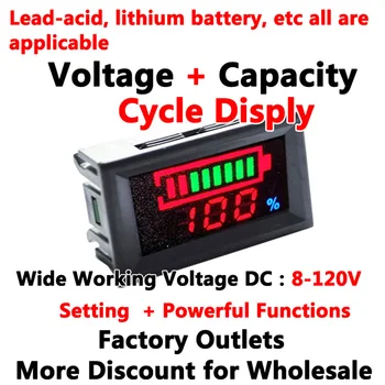 

Battery voltmeter capacity tester New Universal 8-120V Acid Lead Battery Indicator Battery Capacity Tester LED Digital Voltmeter