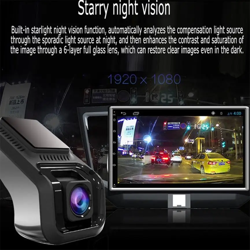 Car Avto DVR Full HD 1080P Night Vision 170 Degree Wide Angle Dash Camera WiFi ADAS Dash Cam G-sensor Android USB Video Recorder Car Video Surveillance