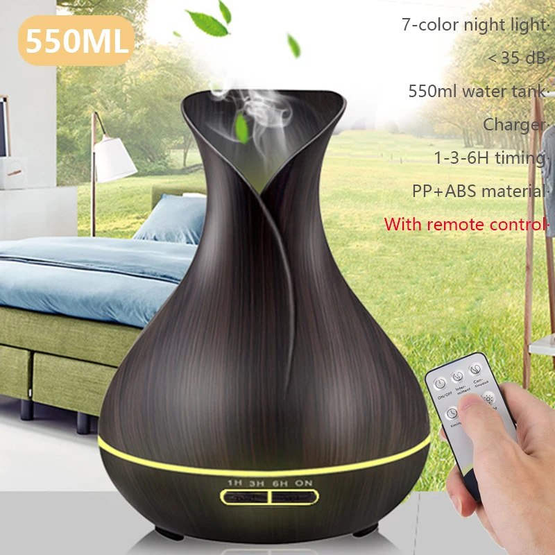 550ml Wood Grain Essential Oil Diffuser Ultrasonic Air Humidifier Diffuser Aromatherapy Humidifier Xiomi Mist Maker LED light