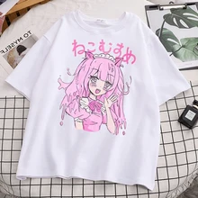 

Sweet Girl Cute Cartoon Japanese Street Student Harajuku Pink Fun Kawaii Casual Top Retro Summer Women's T-Shirt