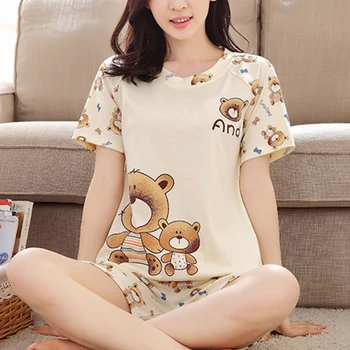 

Women Cartoon Pajamas Short Sleeve Cotton Pyjamas Set Home Nightwear Sleepsuit X3UE