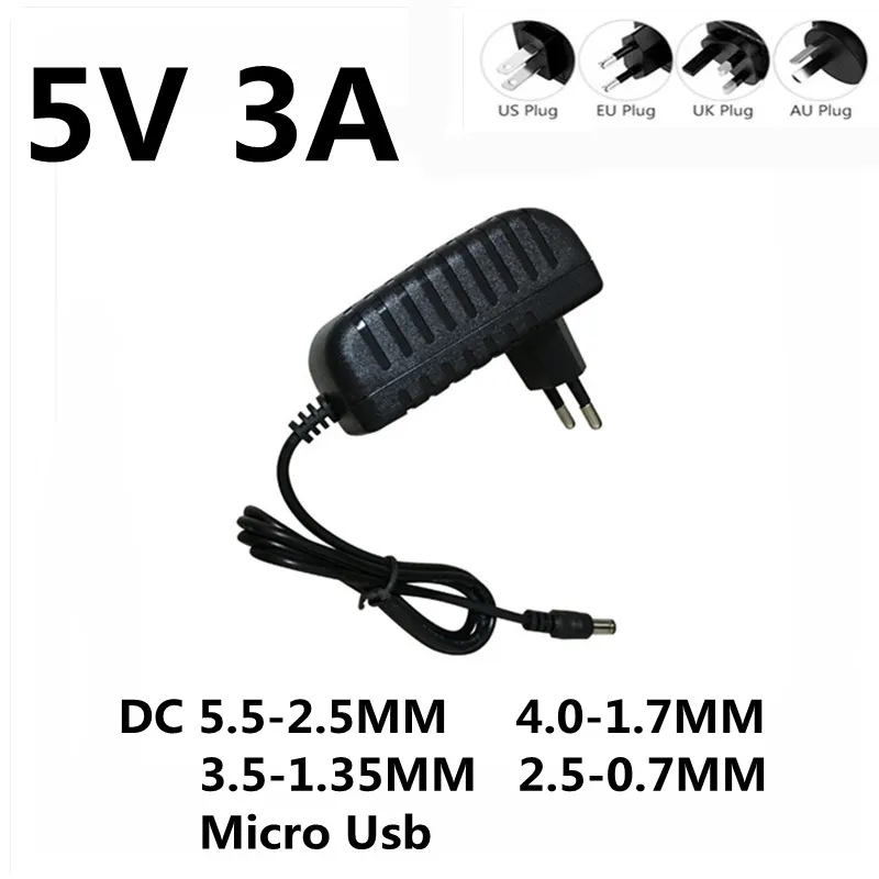 1 Pz Dc 5 V 3A 3000Ma Micro Usb Ac/Dc Adattatore Di Alimentazione Eu Us Au Uk Caricatore Spina 5 V Volt Per Raspberry Pi Zero Tablet Pc