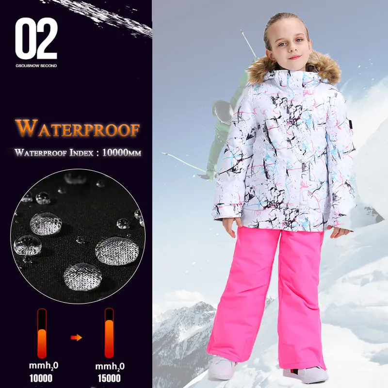 SMN Ski Suit Kids Girls Snowboard Jacket Pants Winter Waterproof Breathable Wind Resistant Warm Outdoor Sport Snowboard Wearing