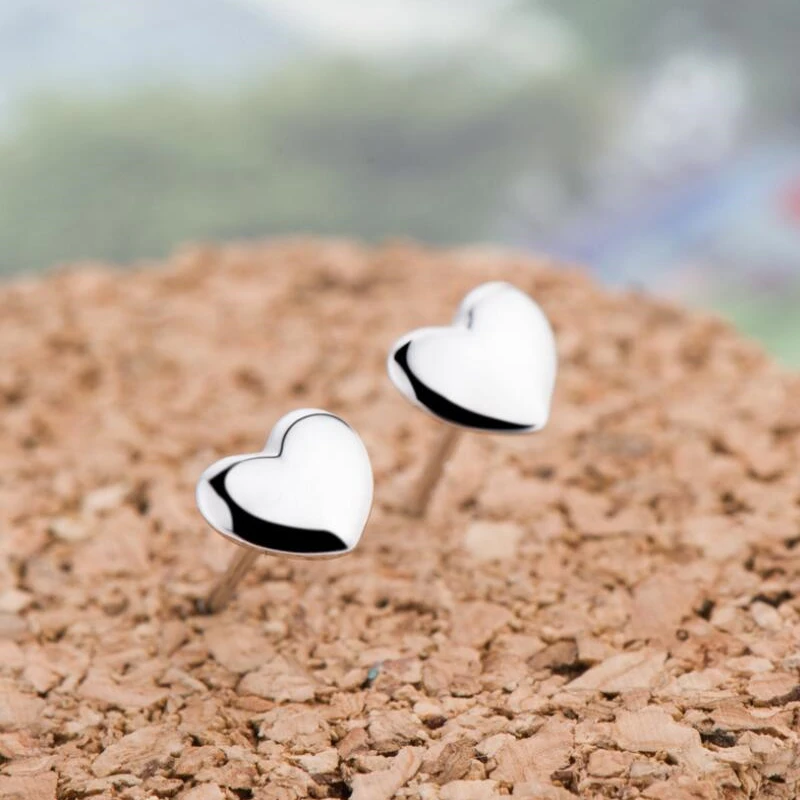

100% 925 Sterling Silver Jewelry Fashion Cute Mini 0.5cmX0.3cm Small Heart Stud Earrings Gift For Girls Kids Lady