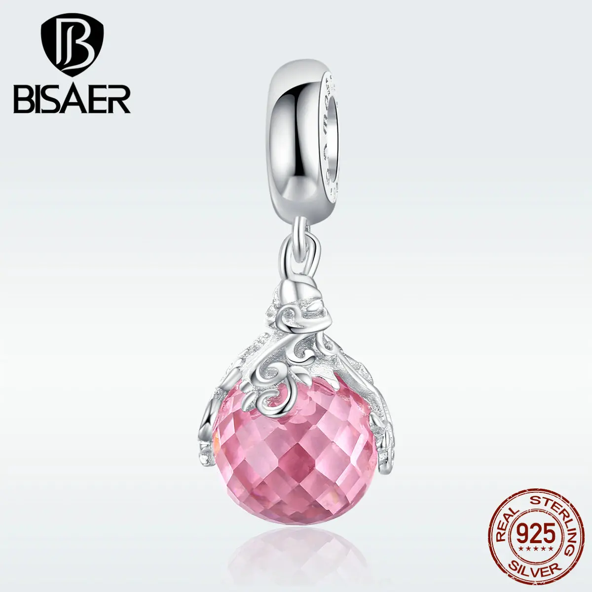 BISAER, 925 пробы, серебро, Волшебная бутылка, бусины, подвеска, розовый циркон, бутылки, амулеты, подходят для браслетов, серебро, 925, EFC101