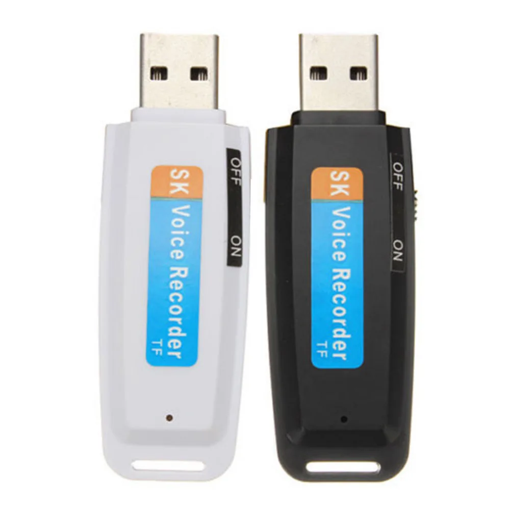 2X Black White USB Voice Recorder U-Disk Digital Audio Voice Recorder USB Flash Drive up to 32GB Micro SD TF