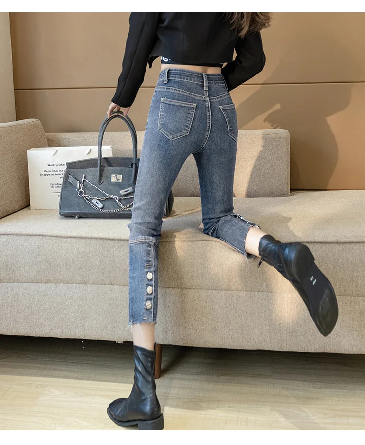 clara na moda, jeans stretch reto, calça de sete pontos