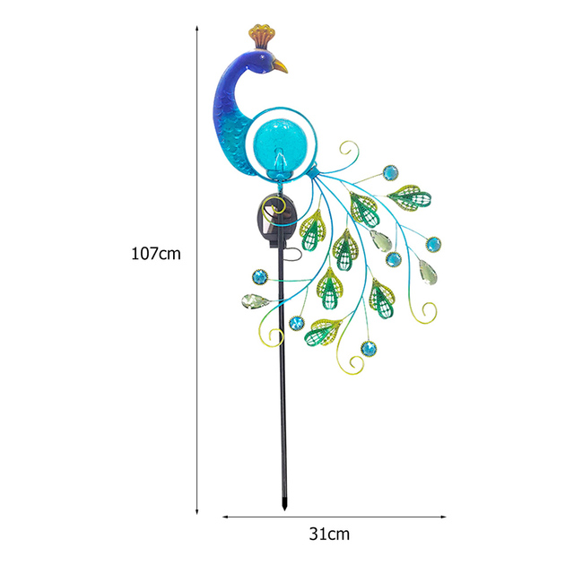 Solar Light with Rain Gauge Lawn Lamp Vintage Solar Powered Peacock Shape Greensward Lamp for Decoration