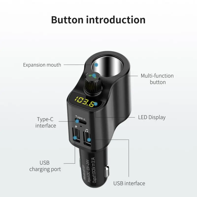 BT01 Автомобильный MP3-плеер Многофункциональный Bluetooth fm-передатчик приемник 3USB автомобильный прикуриватель автомобильное зарядное устройство
