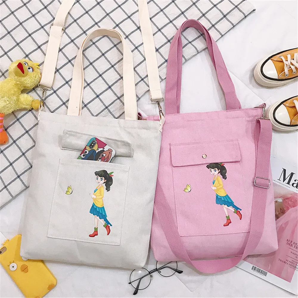 

2020 New Fashion Female Canvas Bag Shoulder Simple Fashion Messenger Bag Large Capacity Canvas Shopping Bag eco friendly shoppin
