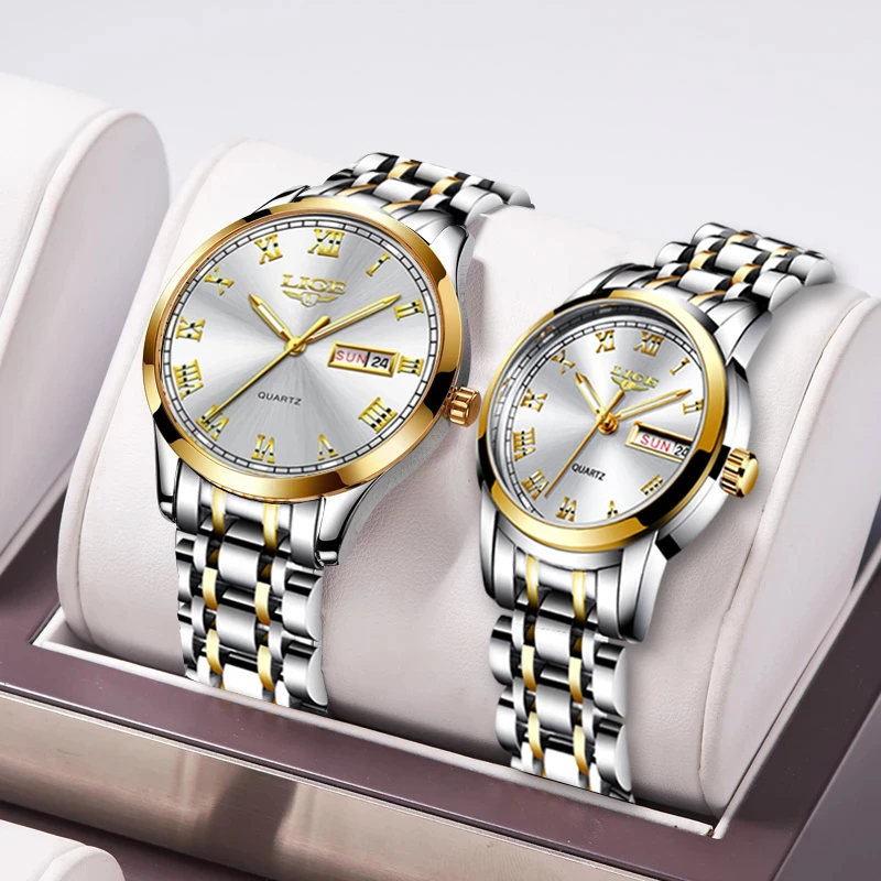 Couple Watches for Lovers Quartz Wristwatch Fashion Business Men Watch for Women Watches Stainless Steel White Gold Pair Hour