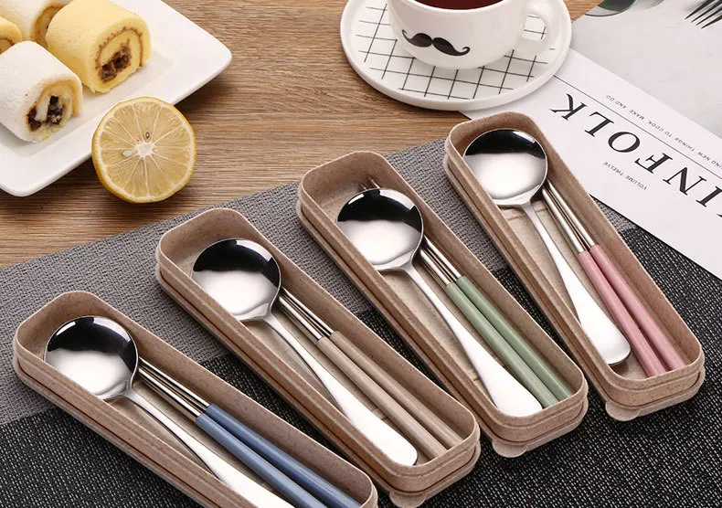 Manufacturers Direct Selling Portable Tableware Outdoor Tableware Spoon Chopsticks Set Stainless Steel Students Tableware Two-Pi