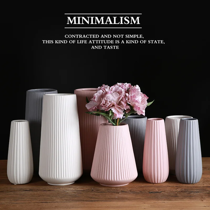 

Mediterranean ceramic vase northern Europe modern simple white powder grey ornament flower arranging device home frosting