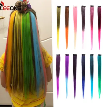 Leeons Clip-In One Piece For Ombre Hair Extensions Pure Color Straight Long Synthetic Hair Fake Hair Pieces Clip In 2 Tone Hair 1