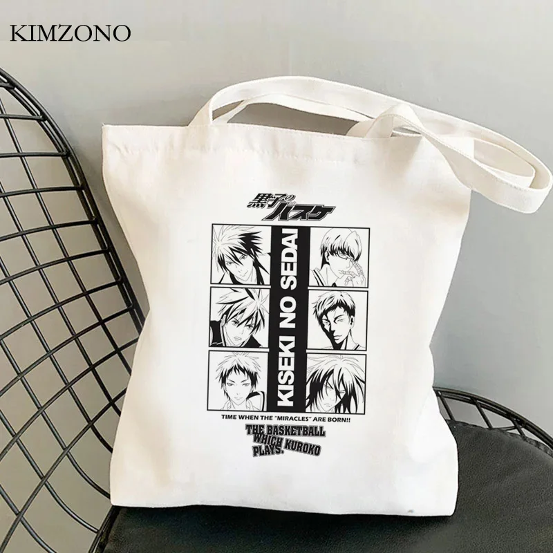 Kuroko-bolsa de compras de algodón sin cesta, bolsa reutilizable de lona, bolsa de compra sacola, Red de cuerdas