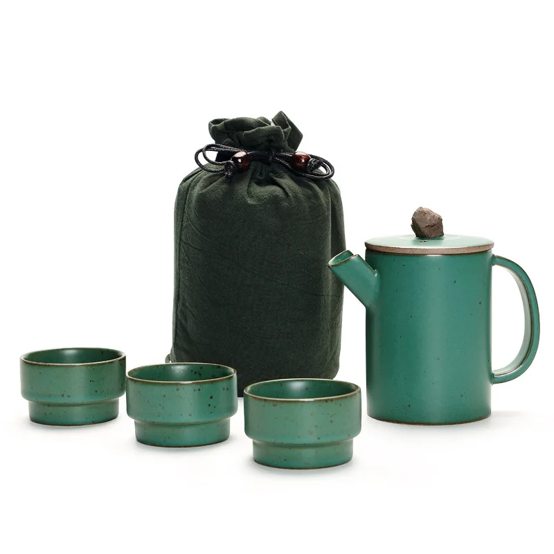 One Pot Three Cups Travel Tea Set Portable Coarse Pottery Express Cup