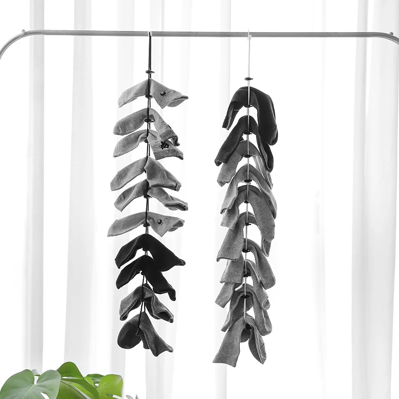 

74CM Sock Clotheslines Save Space Hanging Ropes With Pothook Magic Storage Product White Black Removable Buckle Sock Clothesline