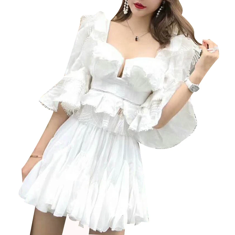TWOTWINSTYLE кружевная блузка с рюшами Женская белая рубашка Осенняя Сексуальная женская рубашка с квадратным вырезом Топы с пышными рукавами корейская модная одежда