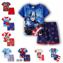 Pyjama d'été Mickey à manches courtes pour enfants, ensemble t shirt pantalon, dessin animé Spiderman Elsa, vêtements de nuit pour bébés 