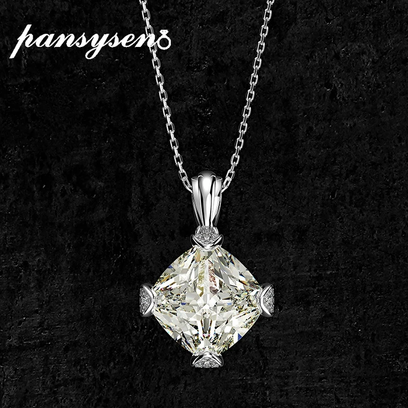 

PANSYSEN Luxury 11ct Princess Cut Created Moissanite Diamond Gemstone Pendant Necklaces Solid Silver 925 Fine Jewelry Necklace