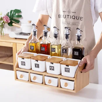 

Kitchen seasoning box set of oil bottles combination of creative controllable oil bottles ceramic seasoning pot spice rack