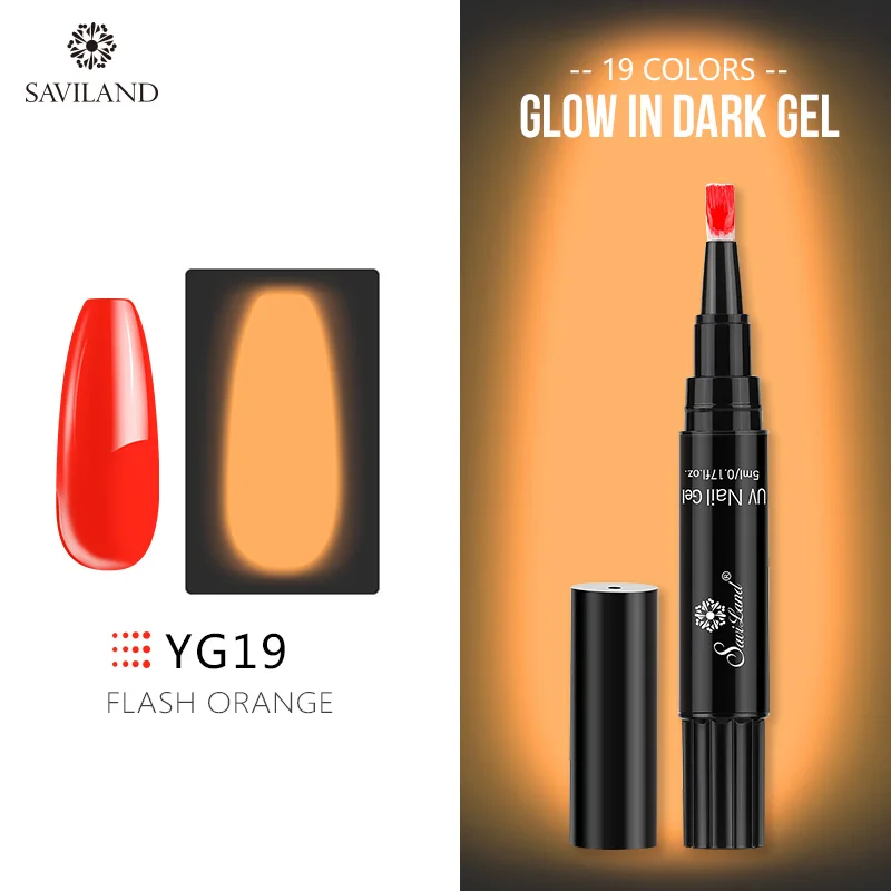 YG19 SAVILAND 5ml Glow In The Dark Nail Gel Polish Neon Fluorescent Luminous Soak Off UV LED Lamp Semi Permanent Shimmer Nail Art - Цвет: YG19