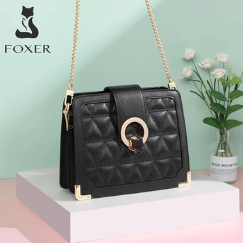 

FOXER Gentlewoman Cowhide Shoulder Bag Large Capacity Classical Lady Handbag Designer Elegant Cross-body Commute Bag for Female