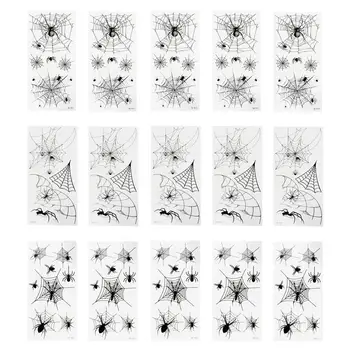 

15 Sheets Spider Web Tattoos Decal Halloween Temporary Sticker Horror Face Paste