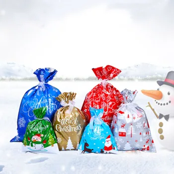 

10Pcs/Lot Christmas Gift Bag with Drawstring Bag Christmas Wrapping Assorted Styles Christmas Candy Bag Party Decorations