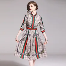 Модное приталенное платье с цветочным принтом в европейском и американском стиле