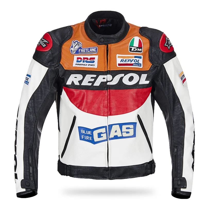 Duhan Repsol Motocross Jackets PU Leather Motorbike Racing Jacket Windproof with 5pcs protectors