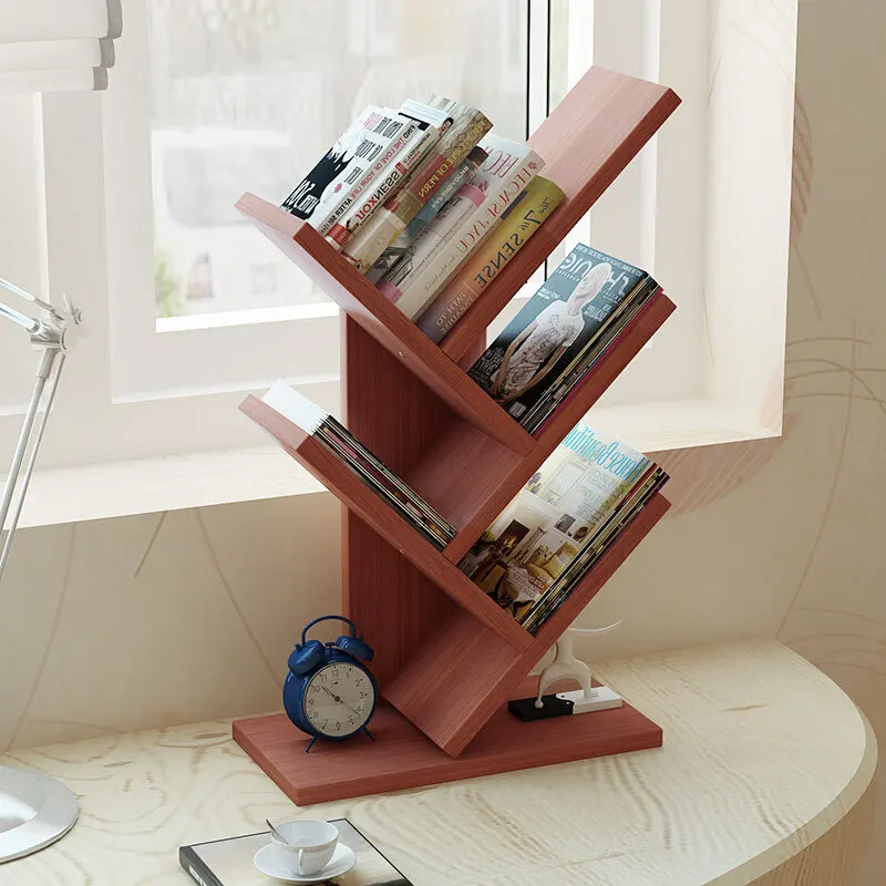 Bookshelf Desk Wooden Display Shelf Creative Study Bookcase Tree Shaped Furniture Decor Book Rack Multi-grid Storage Shelf