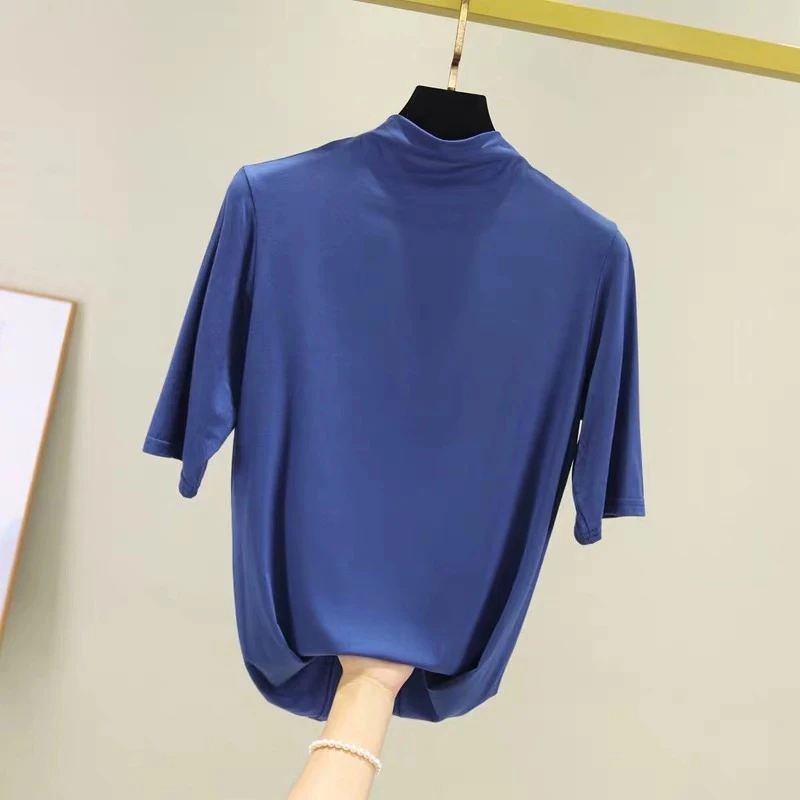 VRIGINER/Лидер продаж, футболка с круглым вырезом в стиле Харадзюку, новинка года, женская тонкая футболка, летние и осенние ретро-топы, 11 цветов - Цвет: Синий