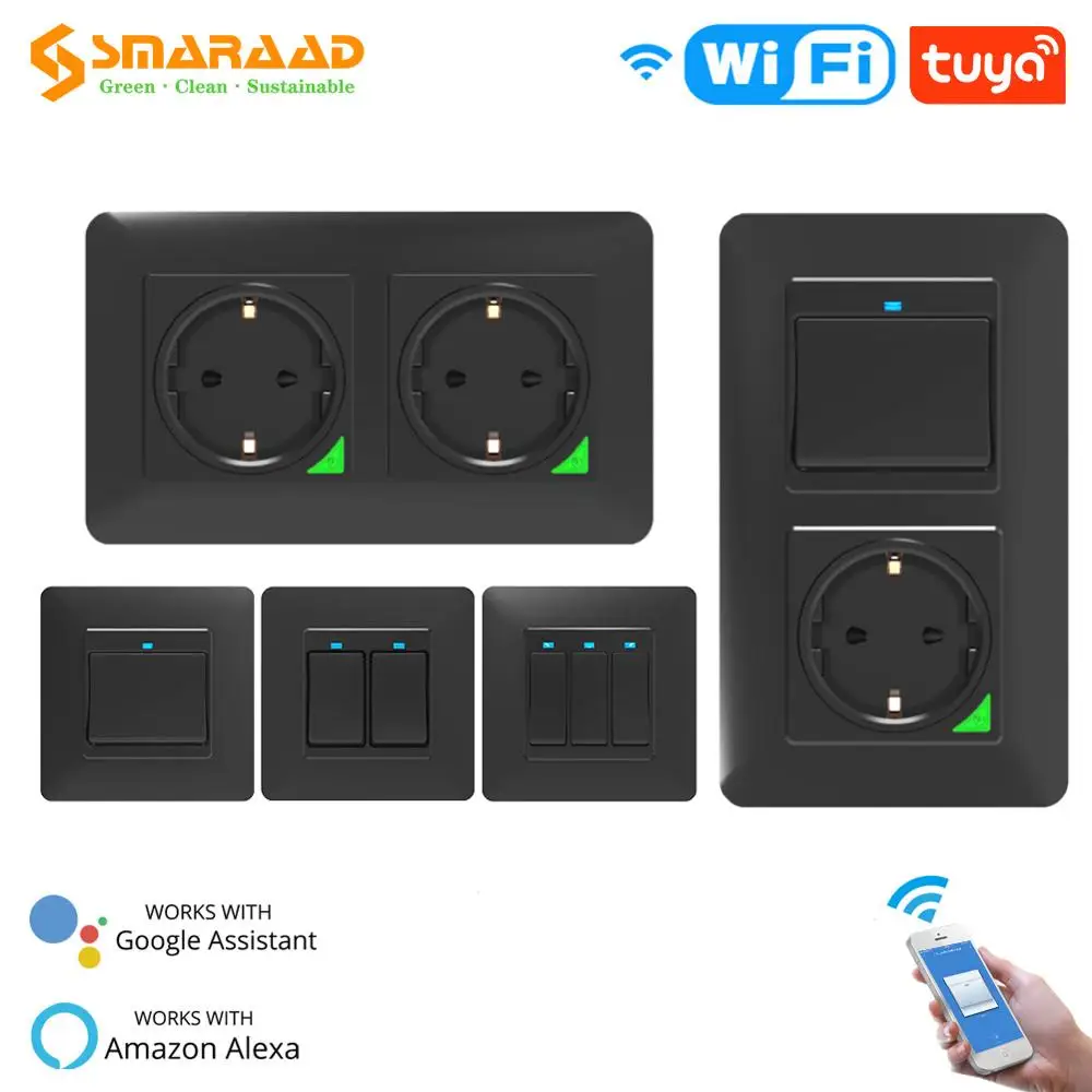 

WiFi Smart Light Wall Switch Socket Outlet Push Button DE EU Smart Life Tuya Wireless Remote Control Work with Alexa Google Home