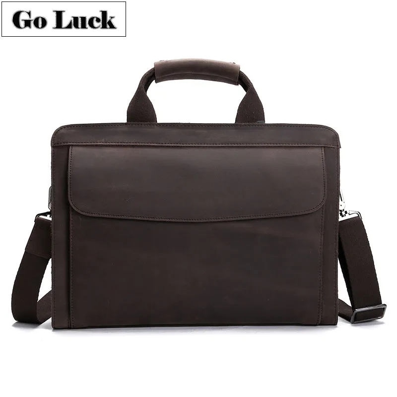 Special Product  14' Laptop Business Briefcase Crazy Horse Genuine Leather Top-handle Handbag Men Crossbody Shoulder