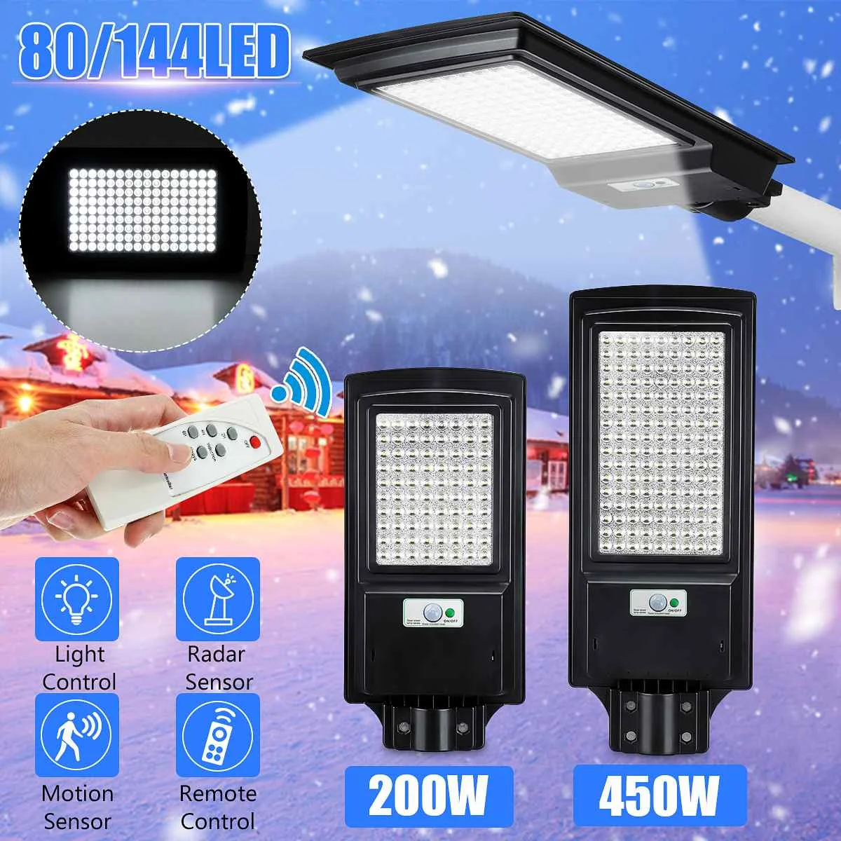 

200W 450W LED Solar Street Light Waterproof IP65 Motion Sensor Light Control Remote Control Outdoor Lighting Garden Wall Lamp