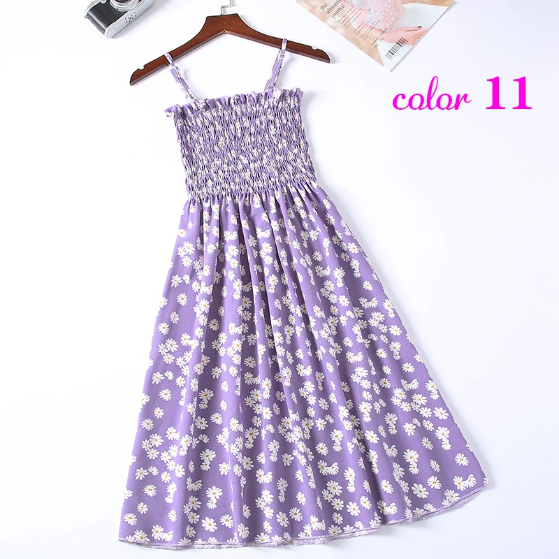 Women Summer Flower Chiffon Dress Girl 2020 Midi Sundress Beach Maxi Robe Dresses Korean Style Print Elegant Sleeveless Dress