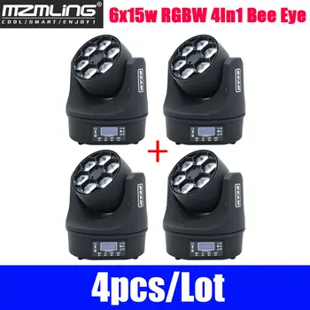 

4pcs/Lot 6x15w RGBW 4In1 LED Mini Bee Eye Beam Light DMX512 Moving Head Light DJ/Bar /Party /Show /Stage Light LED Stage Machine