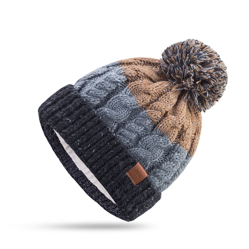 AONJIE M28 для взрослых и детей, детская Толстая зимняя шапка с флисовой подкладкой, вязаная шапка, шапка с манжетой и черепом, Круглый снуд для катания на лыжах - Цвет: Coffee Hat
