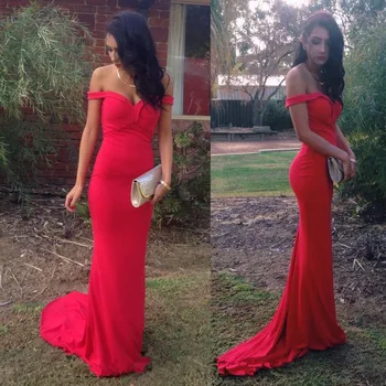 

new design boat neck vestido de festa robe de soiree prom evening gown 2018 cap sleeve red long Mother of the Bride Dresses